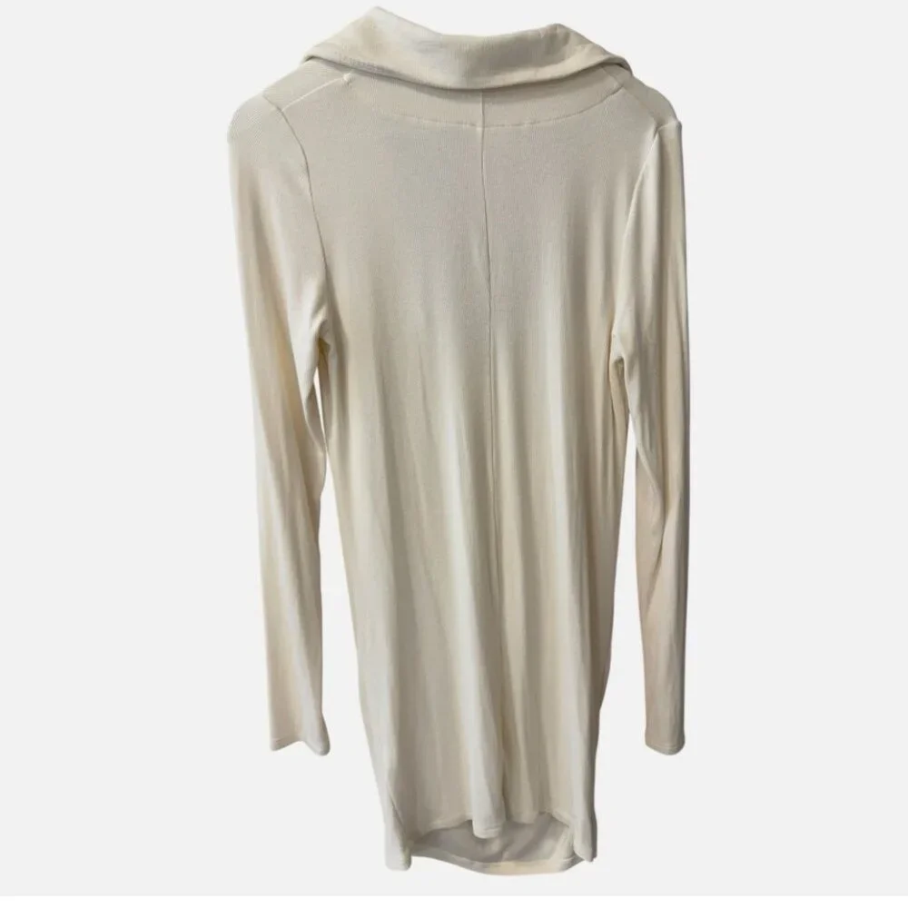 Free People Ribbed Cream Cowl Drape Neck Fitted Stretch Mini Dress size M